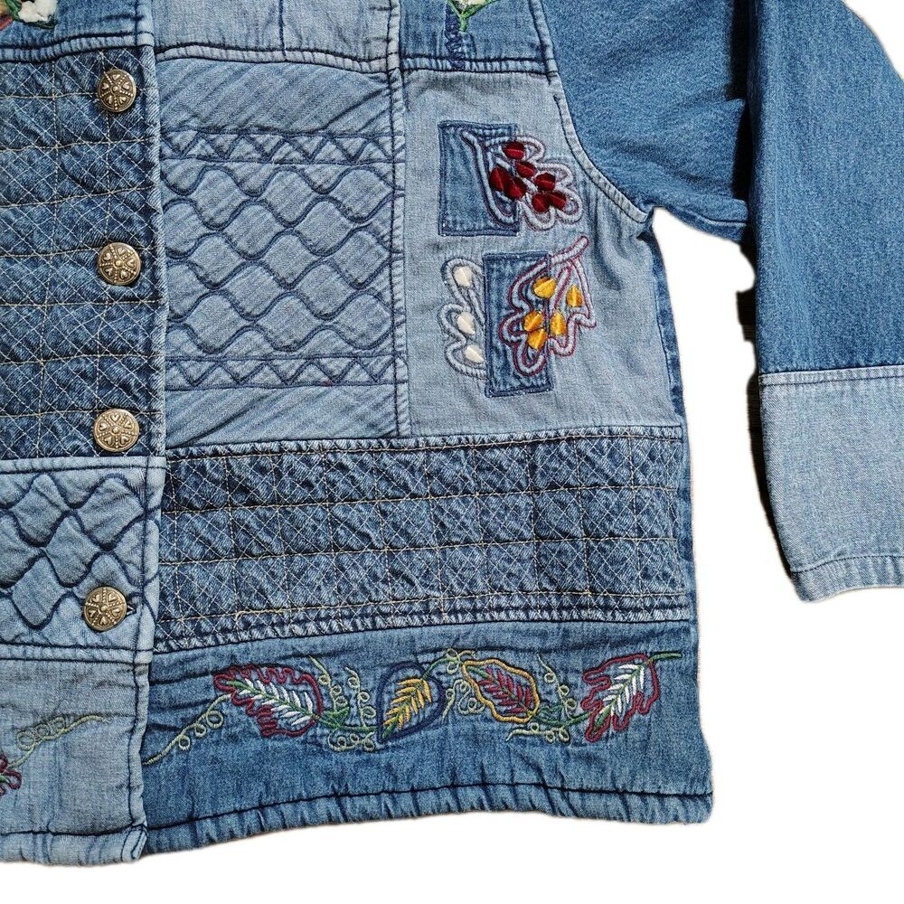 Keren Hart Womens 90s Patchwork Denim Jacket Size XL Embroidered Boho Cottage - Picture 5 of 11